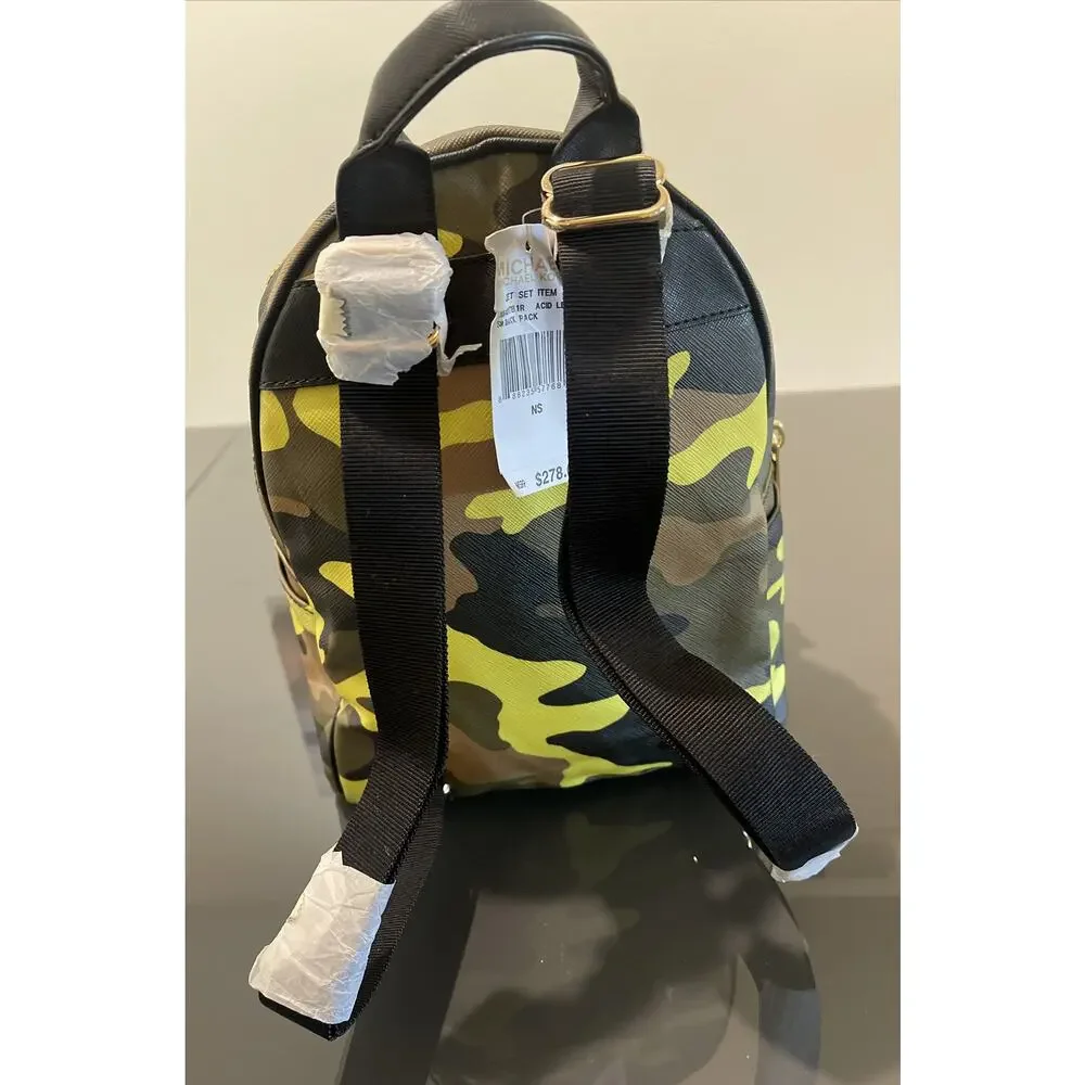 Michael Kors Jet Set Women's Acid Lemon & Green Camo Backpack Rare NWT